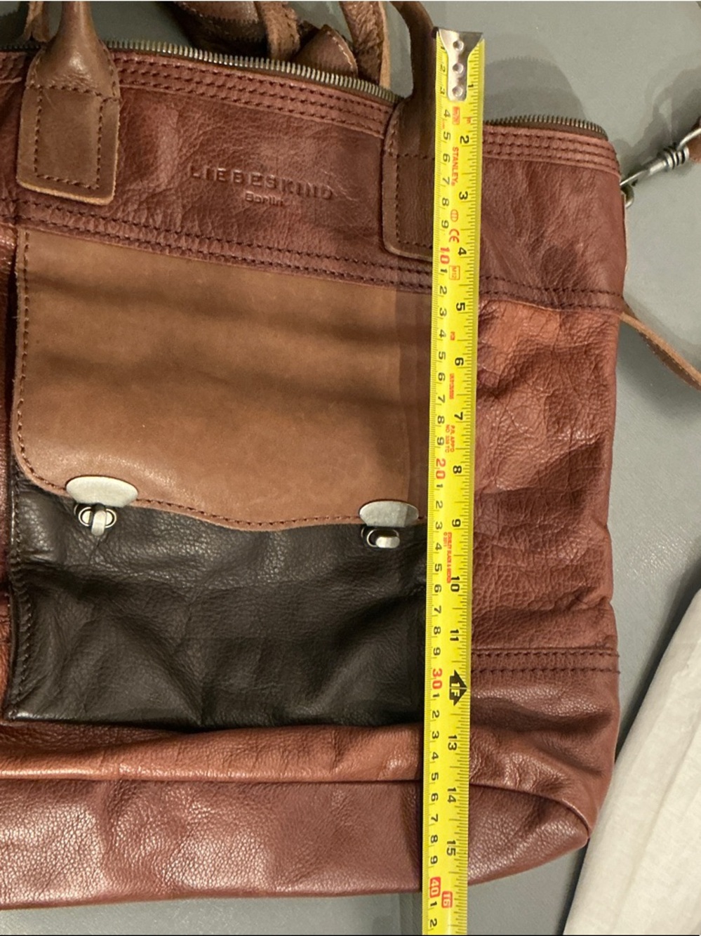 Liebeskind Tri-Tone Leather Satchel in Rust, Tan and Dark Brown - Picture 7 of 8